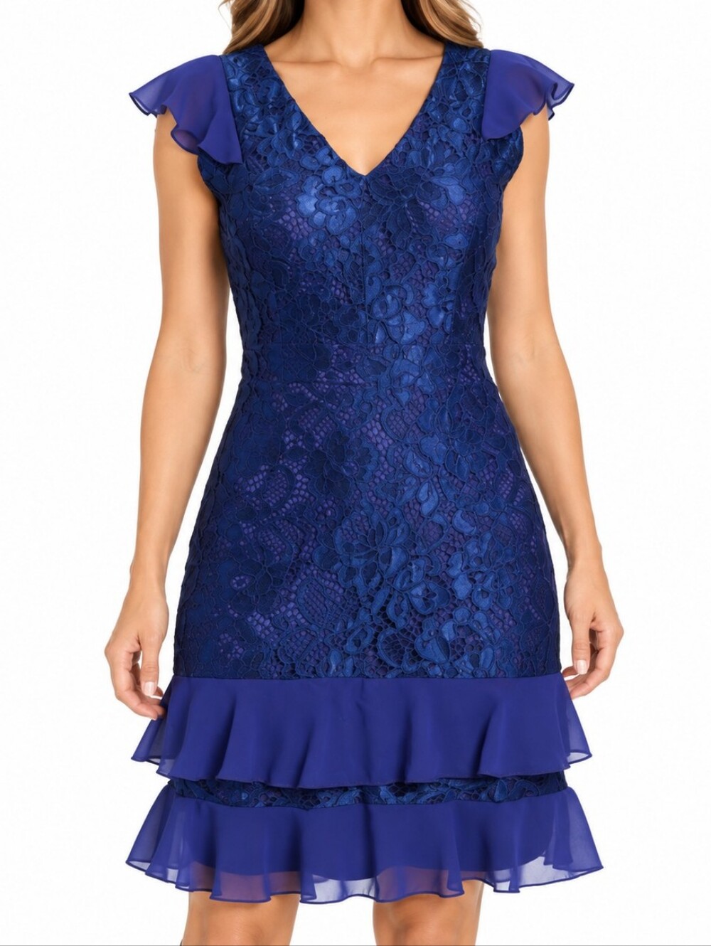 Sam Edelman Navy Lace Ruffle Hem Dress Size 10 Elegant Cocktail Party NEW